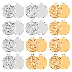 12Pcs 2 Colors 304 Stainless Steel Pendants, Flat Round with Archangel Michael, Golden & Stainless Steel Color, 24x20.5x3mm, Hole: 2mm, 6pcs/color(STAS-DC0011-71)