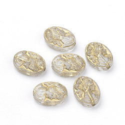 Plating Transparent Acrylic Beads, Golden Metal Enlaced, Flat Oval, Clear, 18x13x6mm, Hole: 1.5mm(X-PACR-Q115-44)