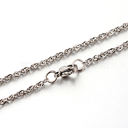 304 Stainless Steel Rope Chain Necklaces, Stainless Steel Color, 23.6 inch(59.9cm), 2mm(STAS-M174-011P-C)