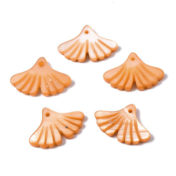 Natural Freshwater Shell Pendants, Dyed, Ginkgo Leaf, Sandy Brown, 12x17.5x2mm, Hole: 1.2mm