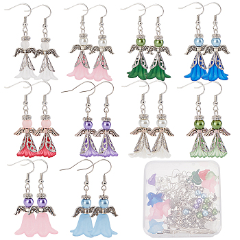 DIY Fairy Earring Making Kit, Including Acrylic Flower & Glass Pearl & Alloy Wing & Plastic Pearl Beads, 304 Stainless Steel Bead Cone, Brass Earring Hooks, Mixed Color, 154Pcs/box
