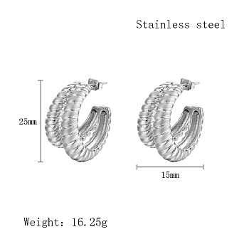 304 Stainless Steel Stud Earrings, Split Earrings, Stainless Steel Color, 25x15mm