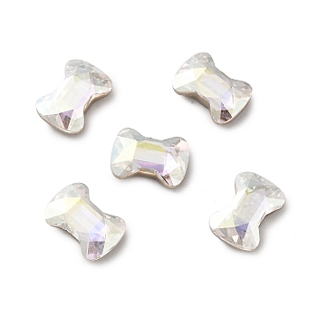K9 Glass Rhinestone Cabochons, Flat Back & Back Plated, Faceted, Bowknot, Crystal, 8.5x12x4mm