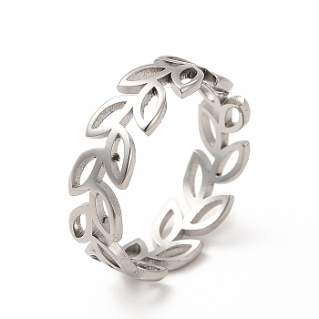 304 Stainless Steel Hollow Out Leafy Branch Finger Ring for Women, Stainless Steel Color, US Size 6 1/4(16.7mm)