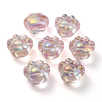 UV Plating Rainbow Iridescent Acrylic Beads, Cat Paw Print, Misty Rose, 16x18.5x13mm, Hole: 3mm