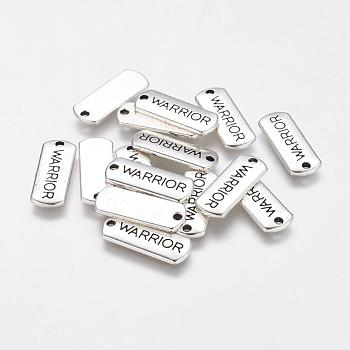 Tibetan Style Alloy Rectangle Pendants, with Word Warrior, Cadmium Free & Lead Free, Antique Silver, 8x21x2mm, Hole: 2mm, about 600pcs/1000g