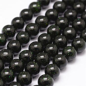 Synthetic Green Goldstone Beads Strands, Dyed & Heated, Round, 10mm, Hole: 1.2mm, 38pcs/strand, 14.5~15 inch
