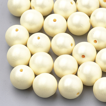 Spray Painted Style Acrylic Beads, Rubberized, Round, Champagne Yellow, 10mm, Hole: 1.5mm, about 950pcs/500g