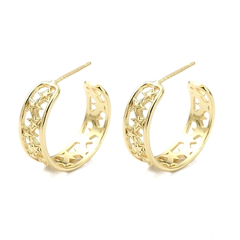 Rack Plating Brass Heart Stud Earrings, Hollow Half Hoop Earrings for Women, Lead Free & Cadmium Free, Real 18K Gold Plated, 23x8mm