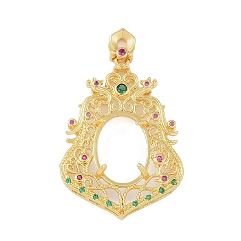 Brass Micro Pave Cubic Zirconia Pendant Cabochon Settings, Colorful, Real 18K Gold Plated, Tray: 16x11mm, 45x28.5x8mm, Hole: 5x2.5mm