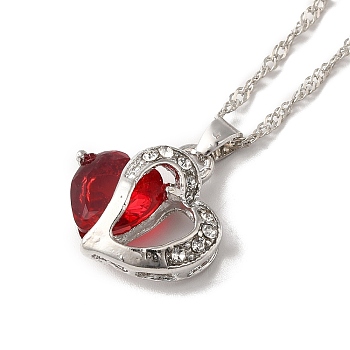 Resin Heart Pendant Necklace with Singapore Chains, Platinum Zinc Alloy Jewelry for Women, Red, 9.06 inch(23cm)