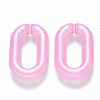 Imitation Jelly Acrylic Linking Rings, Quick Link Connectors, for Cable Chains Making, Pearlized, Oval, Pearl Pink, 31x19.5x5.5mm, Inner Diameter: 19.5x7.5mm