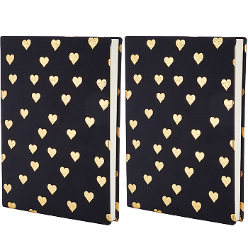 3Pcs Elastic Fabric Book Covers, Rectangle with Heart Pattern, Black, 220~230x355~365x1mm