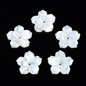Natural White Shell Mother of Pearl Shell Beads, Flower, 17.5x18x3mm, Hole: 1mm