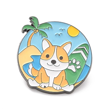 Dog Summer Vacation Enamel Pin, Cute Animal Alloy Enamel Brooch for Backpack Clothes, Gunmetal, Colorful, 27.5x27.5x10mm, Pin: 1mm