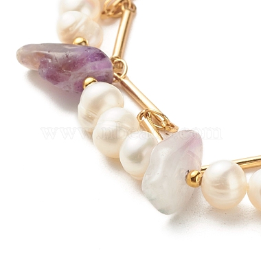 Natural Amethyst & Pearl Beads Double Layered Bracelet(X1-BJEW-TA00025-01)-4
