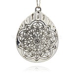 Vintage Tibetan Style Alloy Teardrop with Flower Large Pendants, Antique Silver, 61x46x3mm, Hole: 3.5mm(TIBEP-M001-35)