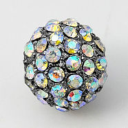 Alloy Rhinestone Beads, Grade A, Round, Gunmetal, Crystal AB, 10mm, Hole: 2mm(RB-A034-10mm-A28B)