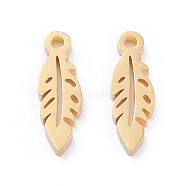 304 Stainless Steel Charms, Laser Cut, Feather, Golden, 13x4x1mm, Hole: 1.2mm(STAS-I151-27G)