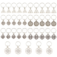 7 Bags 7 Styles Alloy Dreadlocks Beads, Braiding Hair Pendants Decoration Clips, Trinity Knot/Flower/Flat Round, Antique Silver & Platinum, 32~40mm, Pendant: 15~24.5x12.5~20x1~2mm, 1bag/style(OHAR-CP0001-08)