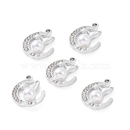 Alloy Rhinestone Pendants, with ABS Plastic Imitation Pearl Beads, Moon with Rabbit Charm, Platinum, 22x17.5x8.5mm, Hole: 2.4mm(ALRI-C008-64P)