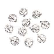 Peace Sign 201 Stainless Steel Pendants, Stainless Steel Color, 17x14x1mm, Hole: 1.5mm(STAS-R071-20)