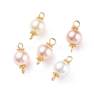Shell Pearl Bead Connector Charms, with Golden Tone Brass & Alloy Findings, Round, Mixed Color, 17x8.5mm, Hole: 1.6~1.8mm(PALLOY-JF01349)