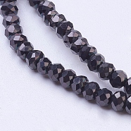 Electroplate Glass Bead Strands, Faceted, Rondelle, Black Plated, 3x2mm, Hole: 0.5mm, about 188~190pcs/strand, 14.5 inch(X-EGLA-R080-2mm-09)