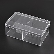 Cuboid Organic Glass Bead Containers, 2 Compartments, Clear, 22x14x8cm(CON-N005-01)