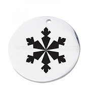 Christmas 304 Stainless Steel Pendants, Flat Round with Snowflake, Stainless Steel Color, 20mm(FIND-CJC0003-07G)