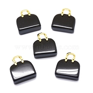 Natural Obsidian Brass Pendants, Golden, Bag, 27~29x24~26x9~13mm, Hole: 6mm(KK-E274-01G-07)
