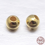 Round 925 Sterling Silver Spacer Beads, Real 18K Gold Plated, 2mm, Hole: 0.7~1mm, about 820pcs/20g(STER-M103-04-2mm-G)