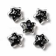 Transparent Glass Beads, with Polka Dot Pattern, Star, Black, 13x13x6.5mm, Hole: 1mm(LAMP-M011-05G)