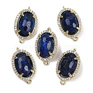 Dyed Natural Lapis Lazuli Faceted Oval Links, Rack Plating Brass Micro Pave Clear Cubic Zirconia Connector Charms, Golden, 21x12.5x5mm, Hole: 1.6mm and 1.4mm(G-B126-07G-08)