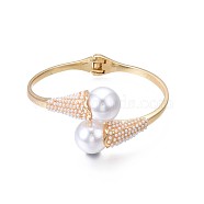 ABS Plastic Pearl Round Beaded Open Cuff Bangle, Brass Chunky Hinged Bangle for Women, Golden, Inner Diameter: 1-7/8x2-1/2 inch(4.7x6.2cm)(BJEW-S118-107G)