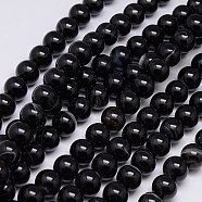 Natural Striped Agate/Banded Agate Beads Strands, Dyed, Round, Black, 10mm, Hole: 1.2mm, about 38pcs/strand, 15.75 inch(G-G582-10mm-07)