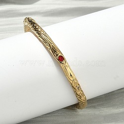 Artisan Engraved 304 Stainless Steel Rhinestone Bangles for Women, Real 18K Gold Plated, Ion Plating(IP), Long-Lasting Plated, Red, Inner Diameter: 2.30 inch(5.85cm)(BJEW-D456-01G-01)