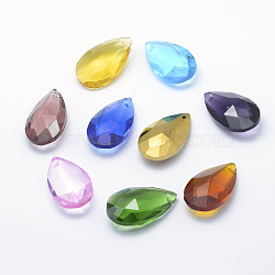 Glass Pendants, Faceted, teardrop, Mixed Color, 37.5x22x12mm, Hole: 1mm(X-GLAA-E398-A)
