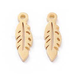 304 Stainless Steel Charms, Laser Cut, Feather, Golden, 13x4x1mm, Hole: 1.2mm(STAS-I151-27G)