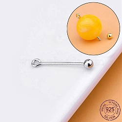 Rhodium Plated 925 Sterling Silver Screw On Eye Ball Pins, Beadable Pin, for Jewelry Making, Platinum, 19 Gauge, 10.3mm, Ball: 3mm, Pin: 0.94mm, Hole: 1.4mm(STER-L044-02B-P)