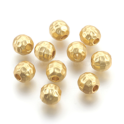 Brass Beads, Long-Lasting Plated, Lead Free & Cadmium Free & Nickel Free, Round, Bumpy, Matte Style, Real 18K Gold Plated, 8mm, Hole: 3mm(KK-F744-04MG-NR)