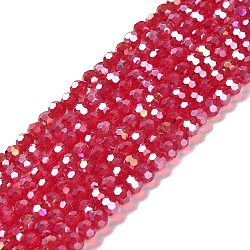 Transparent Glass Beads, Faceted, Round, Cerise, 4.5x4mm, Hole: 1mm, about 94~95pcs/strand, 13.98''(35.5cm)(EGLA-A035-T4mm-B07)