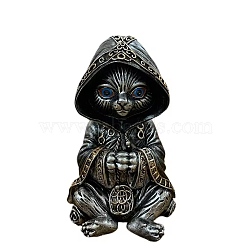 Halloween Resin Cat Mage Figurines, for Home Desktop Decoration, Black, 80x95x150mm(PW-WG10268-03)