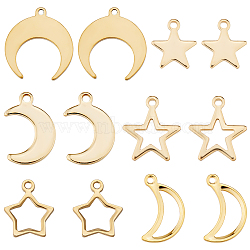 60Pcs 6 Style 304 Stainless Steel Charms, Moon and Star, Golden, 11.5~16x9~12.5x0.7~1mm, Hole: 1~1.4mm, 10pcs/style(STAS-SC0004-03)