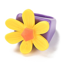 Acrylic Finger Rings, Square with Resin Flower, Yellow, US Size 7 3/4(17.9mm), 7~19.5mm, Inner Diameter: 18mm(RJEW-P022-B01)