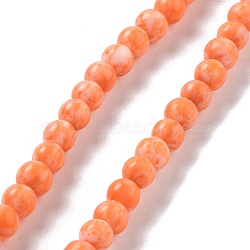 Handmade Lampwork Beads, Round, Coral, 7x6.5mm, Hole: 1.5mm, about 103pcs/strand, 25.71''(65.3cm)(LAMP-Z008-03H)