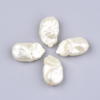 ABS Plastic Imitation Pearl Beads, Nuggets, Creamy White, 27x16x10mm, Hole: 1mm