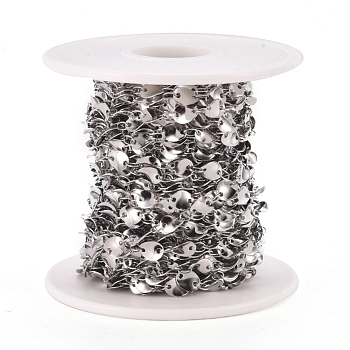 304 Stainless Steel Flash Twisted Slice Link Chains, Unwelded, with Spool, Stainless Steel Color, 65.5x61mm, about 32.8 Feet(10m)/roll, 6.5x5x1mm, hole: 1, 4x2x0.2mm