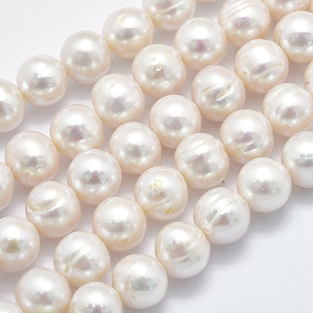 Natural Cultured Freshwater Pearl Beads Strands, Round, Floral White, 10~11mm, Hole: 0.8mm, about 42pcs/strand, 14.7 inch