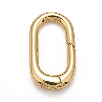 Rack Plating Brass Spring Gate Rings, Cadmium Free & Nickel Free & Lead Free, Long-Lasting Plated, Oval Rings, Real 18K Gold Plated, 18x10x3mm, 9 Gauge, inner diameter: 10mm
